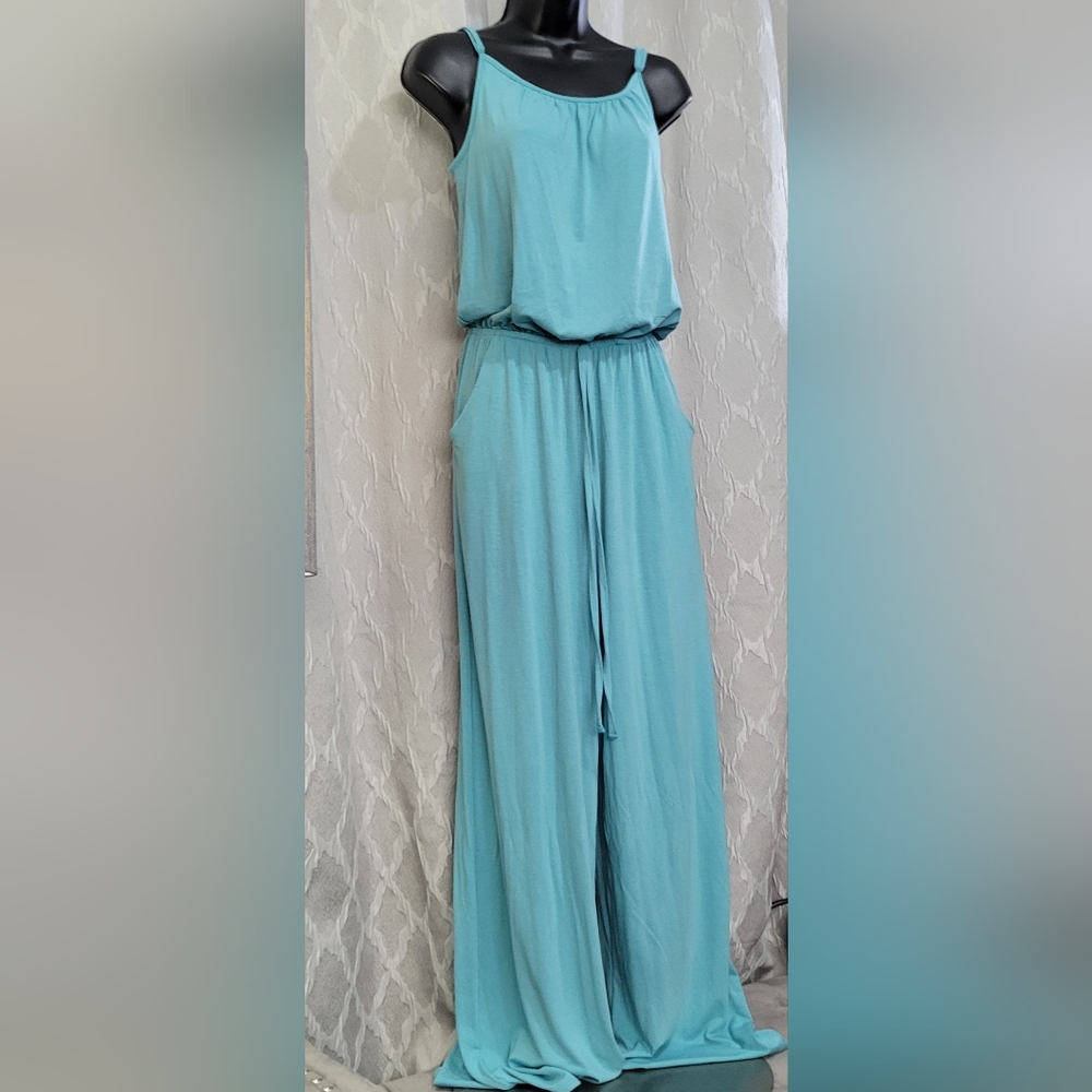 Zenana | Ash Mint Jumpsuit w/ Pockets | Adjustable Straps | Soft & Flowy - Picture 4 of 5